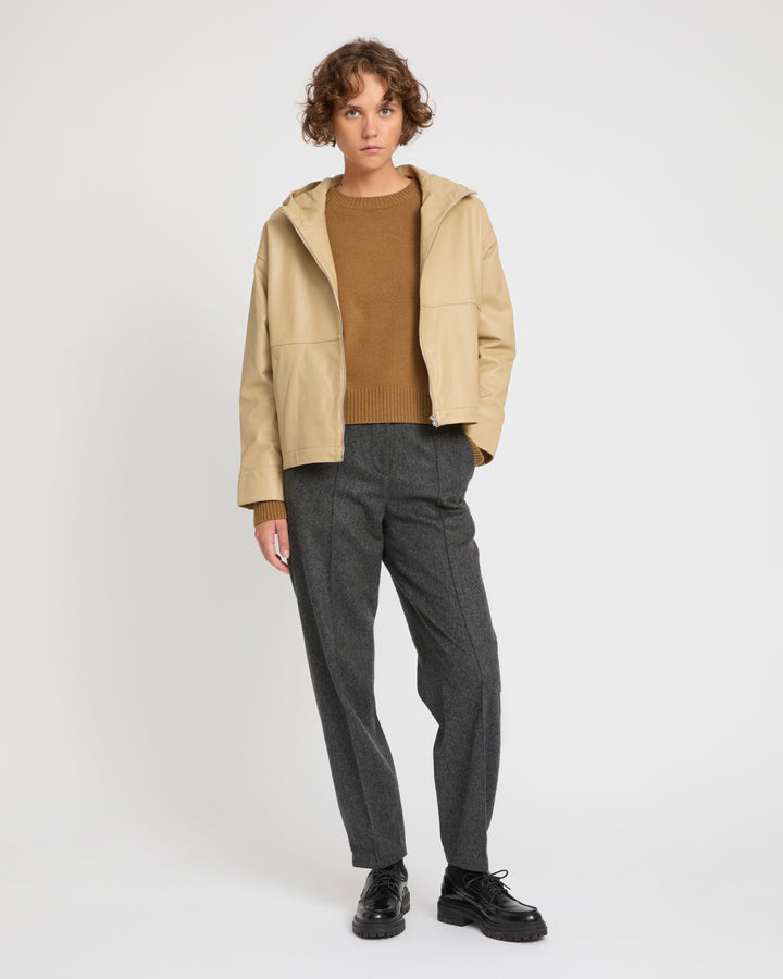 Hoodie jacket in lamb leather