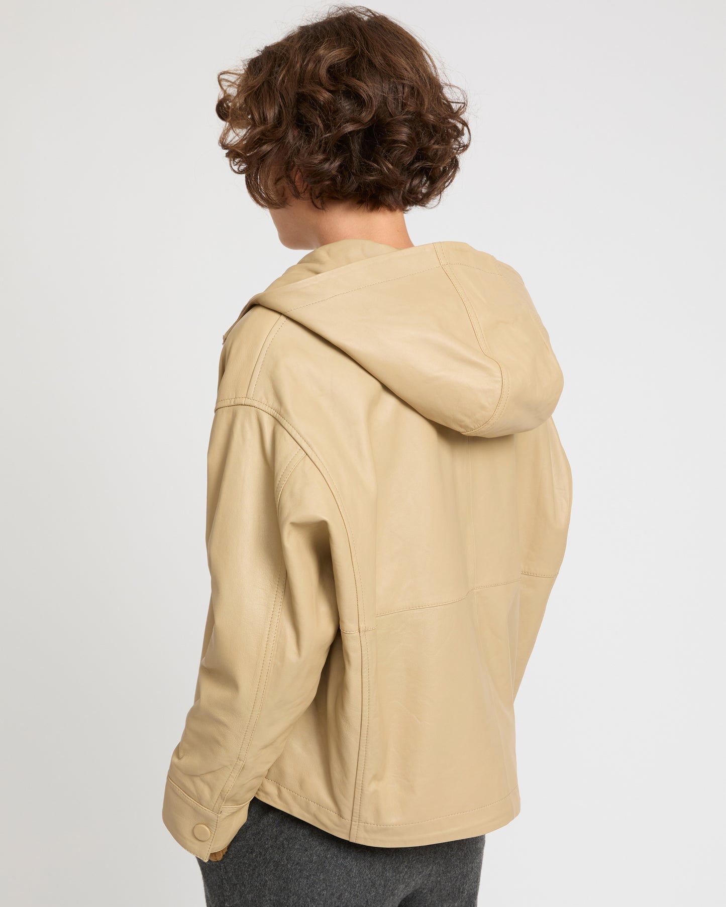 Hoodie jacket in lamb leather