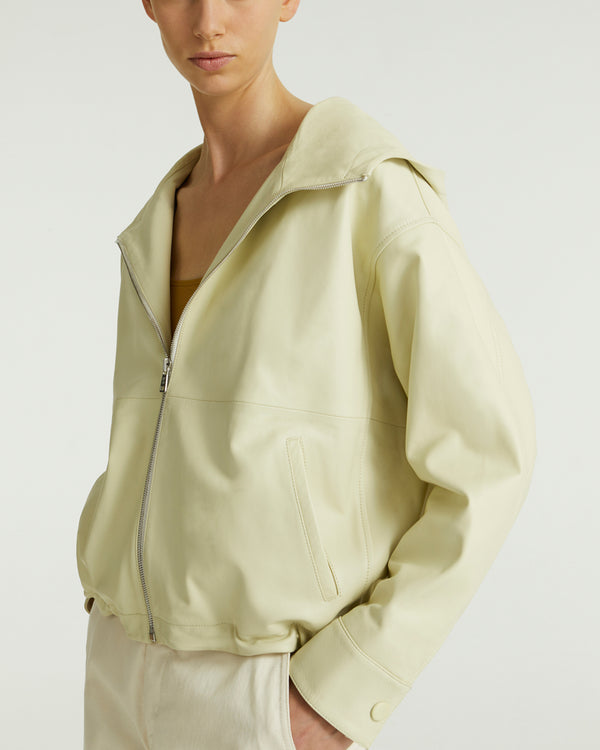 Blouson à capuche en cuir d'agneau