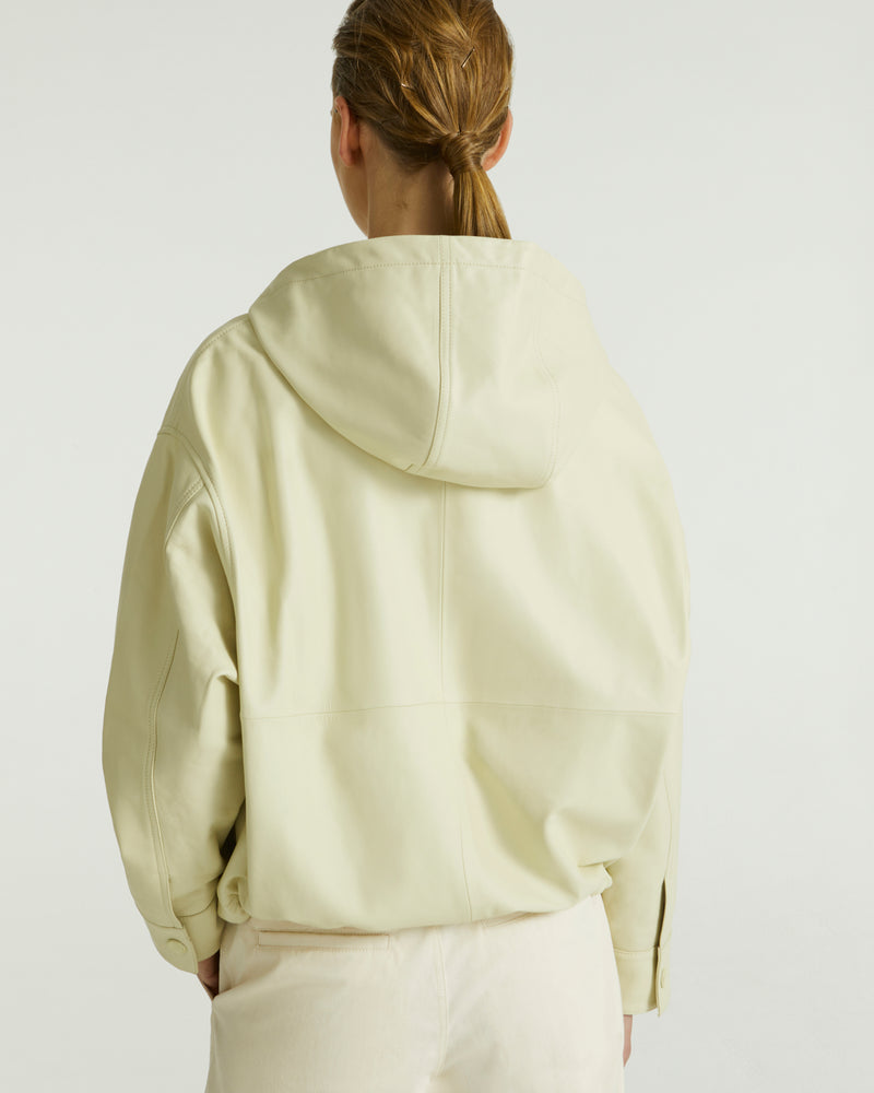 Blouson à capuche en cuir d'agneau