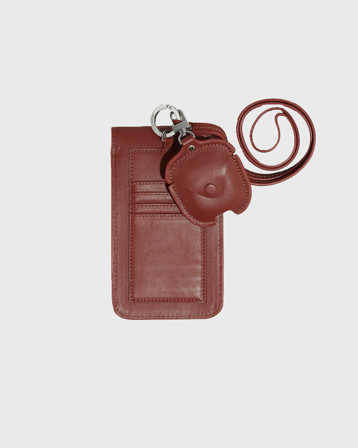 Leather phone case with detachable airpods - burgundy