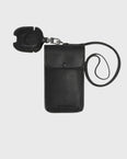 Leather phone case with detachable airpods - black