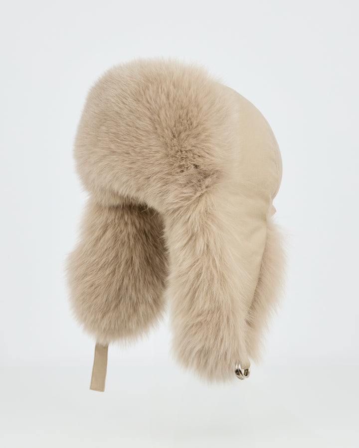 Chapka flanelle Loro Piana et renard beige - Yves Salomon - Nouvelle collection Automne Hiver