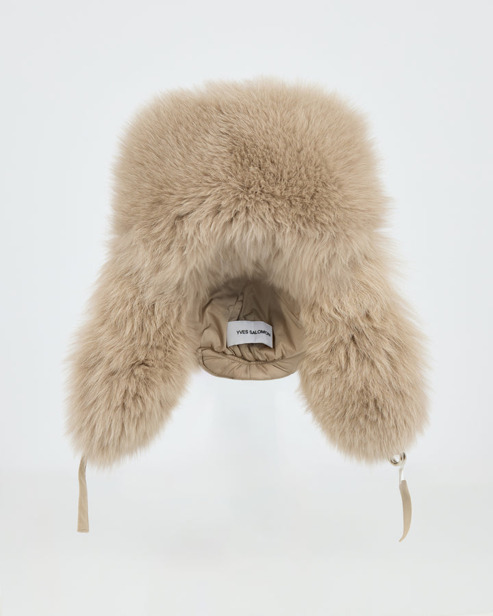 Chapka flanelle Loro Piana et renard beige - Yves Salomon - Nouvelle collection Automne Hiver