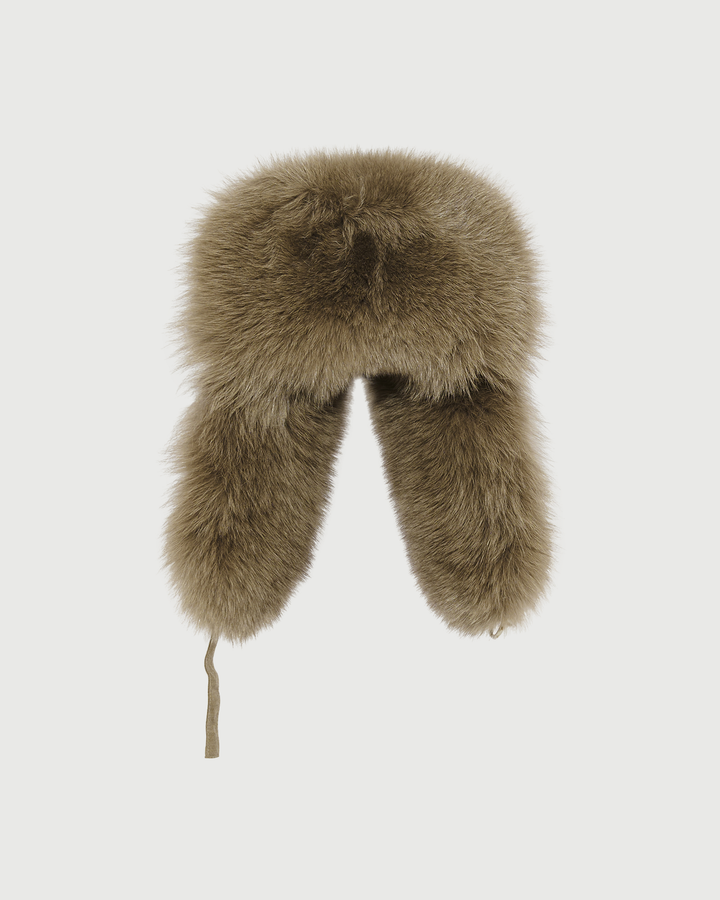 Chapka en flanelle Loro Piana et fourrure de renard- Yves Salomon - Nouvelle collection Automne Hiver