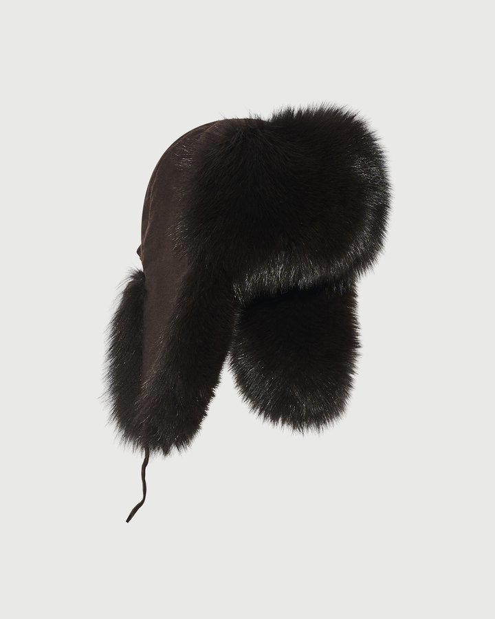 Chapka en flanelle Loro Piana et fourrure de renard- Yves Salomon - Nouvelle collection Automne Hiver