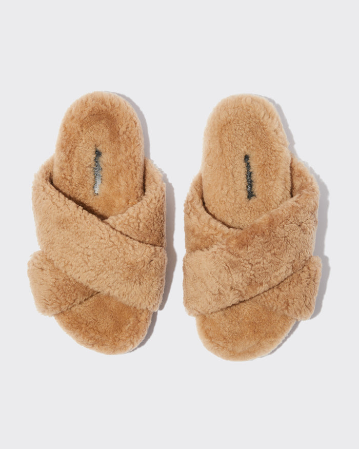 yves salomon Mules en agneau mérinos bouclé