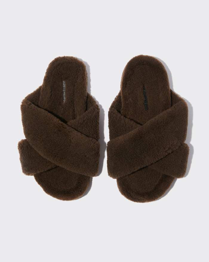 yves salomon Mules en agneau mérinos bouclé