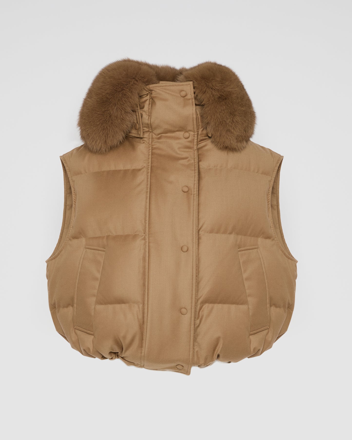 Flannel gilet with fox fur collar
