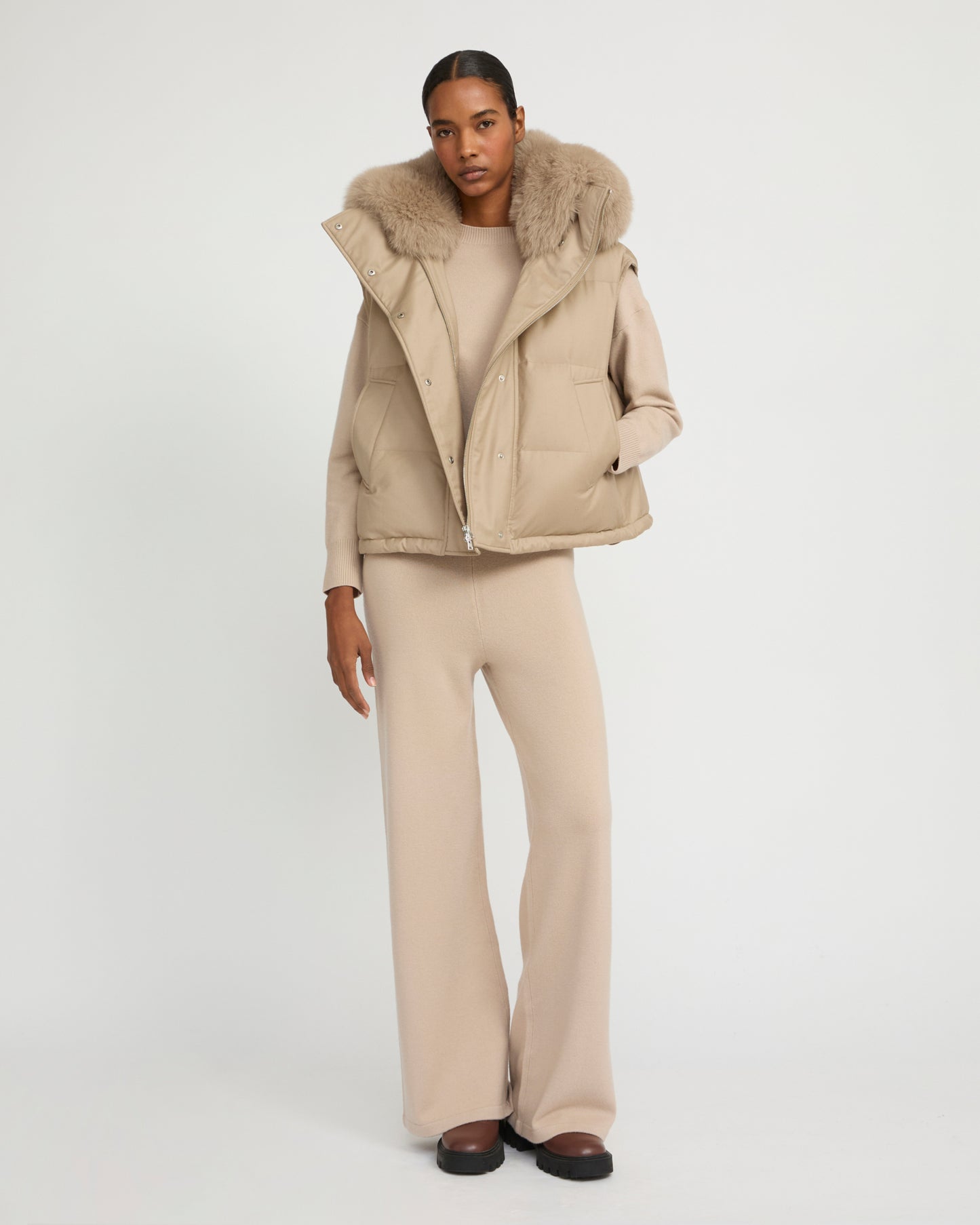 Gilet en flanelle avec col en fourrure de renard