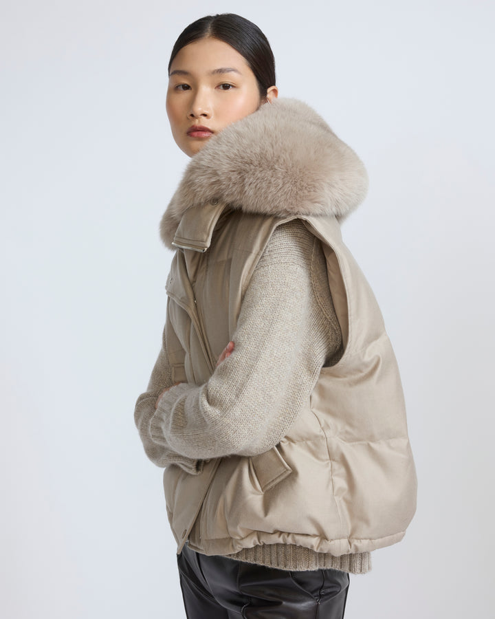 Gilet en flanelle avec col en fourrure de renard