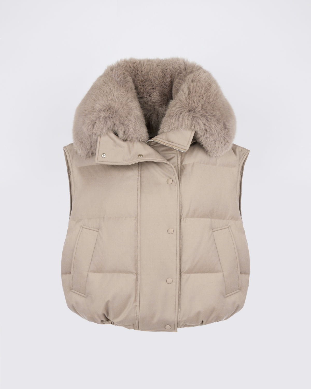 Gilet en flanelle avec col en fourrure de renard - Yves Salomon - Nouvelle collection Automne Hiver