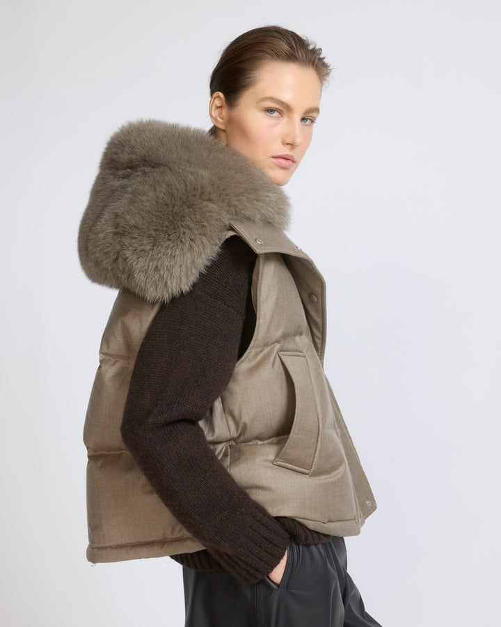Gilet en flanelle avec col en fourrure de renard