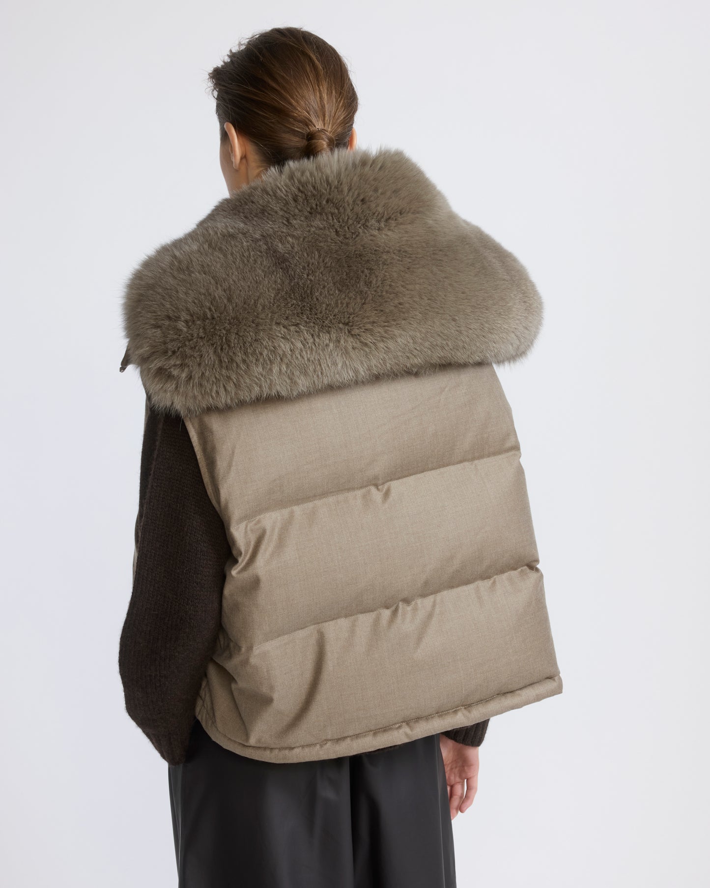 Flannel gilet with fox fur collar
