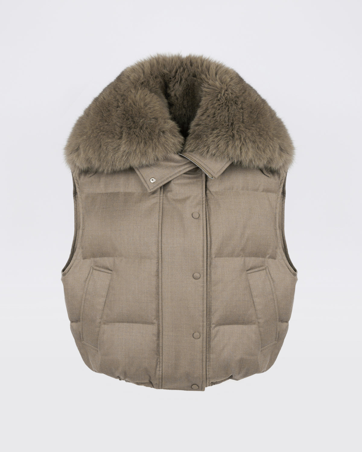Gilet en flanelle avec col en fourrure de renard - Yves Salomon - Nouvelle collection Automne Hiver
