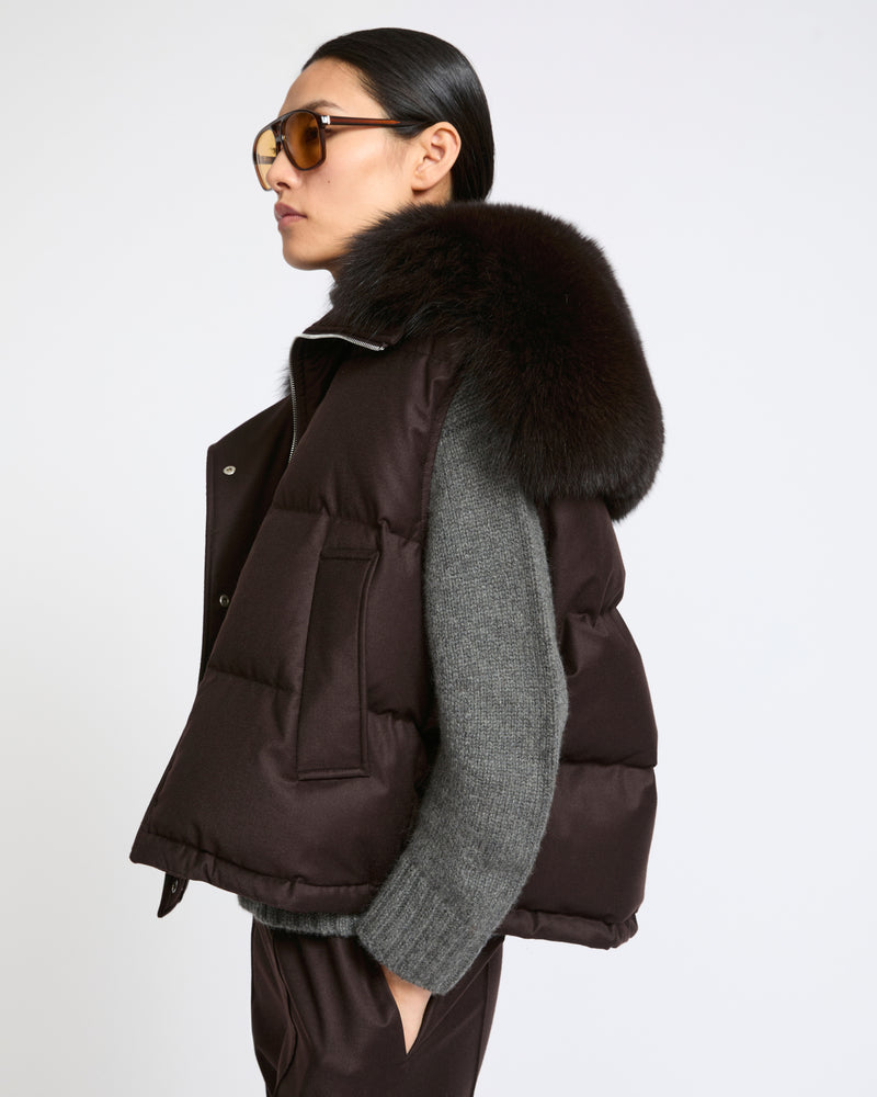 Gilet en flanelle avec col en fourrure de renard- Yves Salomon - Nouvelle collection Automne Hiver