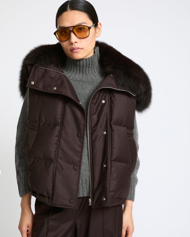 Gilet en flanelle avec col en fourrure de renard- Yves Salomon - Nouvelle collection Automne Hiver