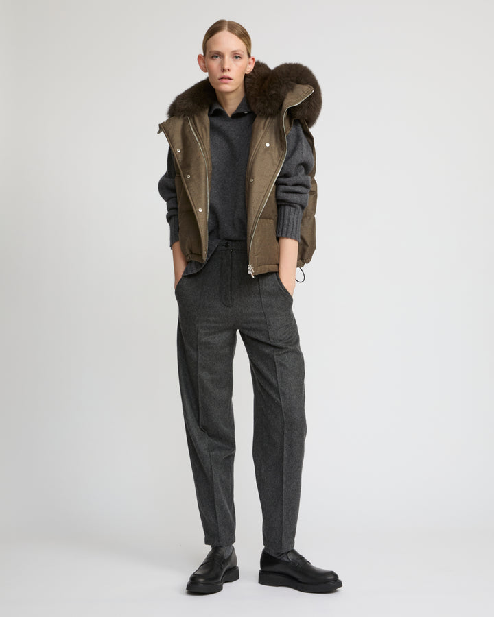 Flannel gilet with fox fur collar