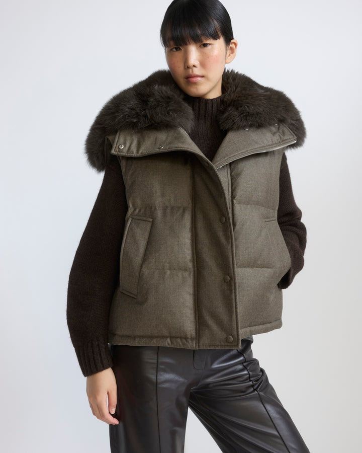 Gilet en flanelle avec col en fourrure de renard
