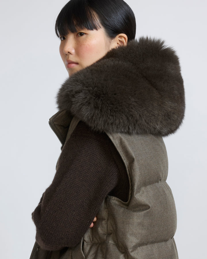 Gilet en flanelle avec col en fourrure de renard