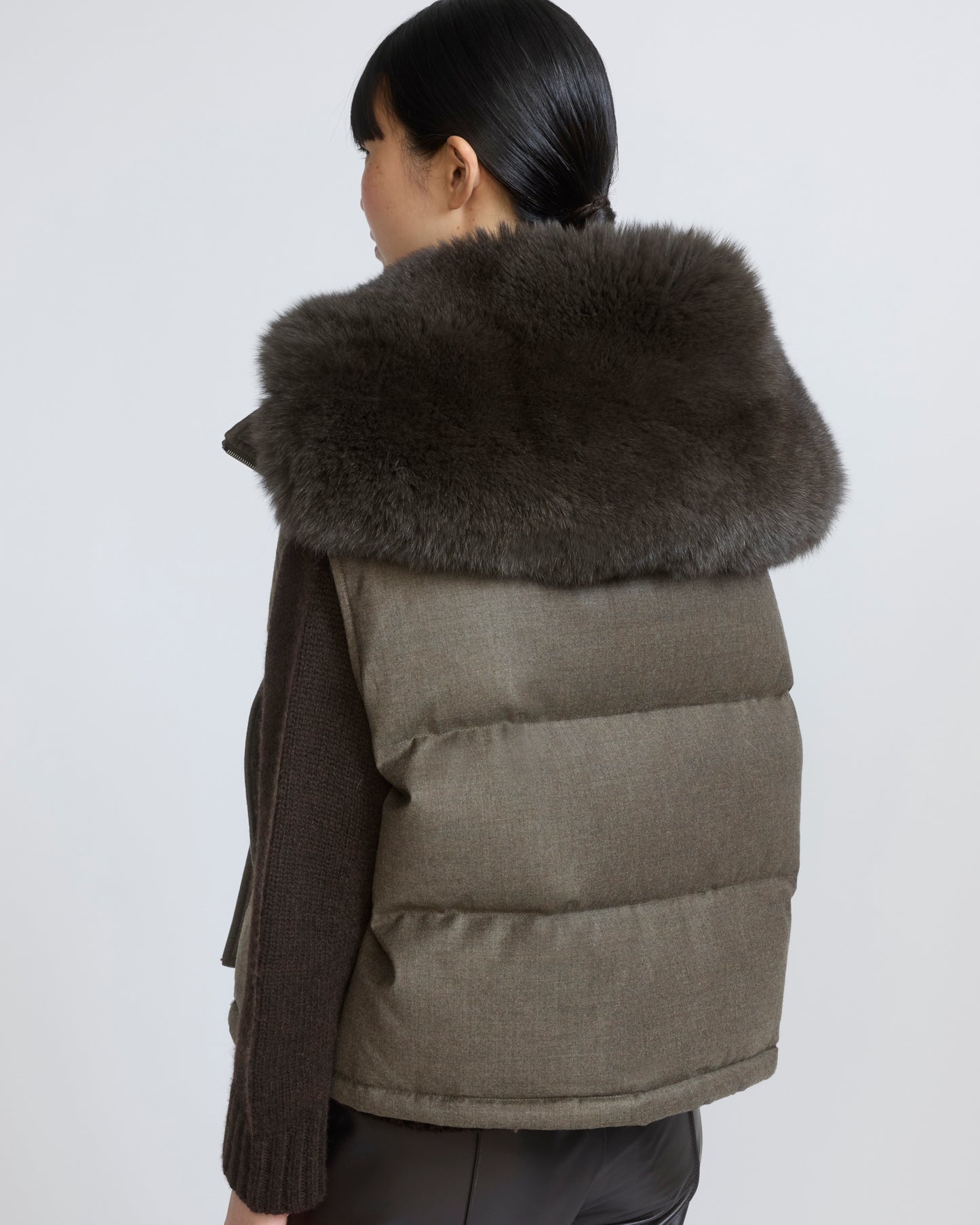 Flannel gilet with fox fur collar