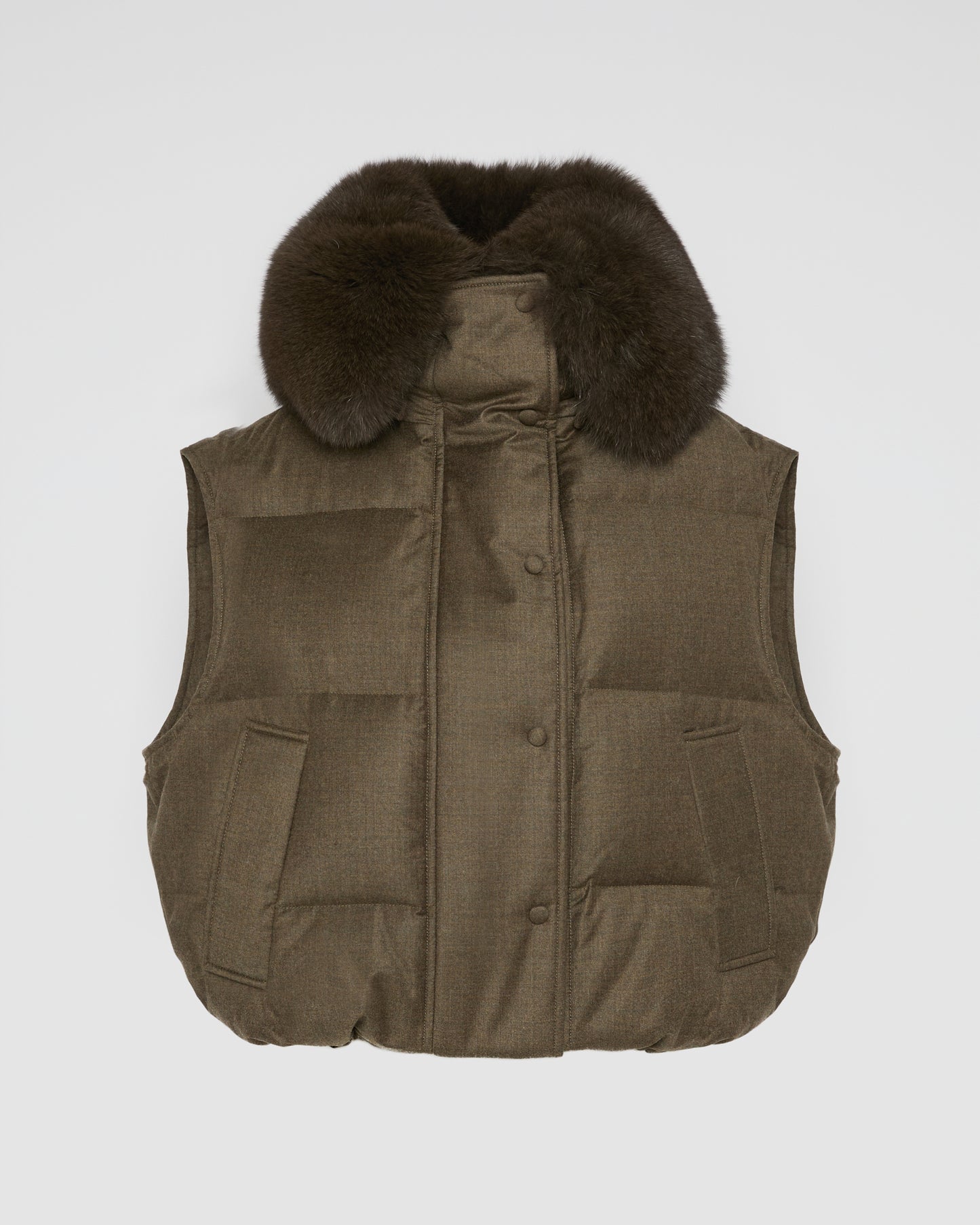 Flannel gilet with fox fur collar