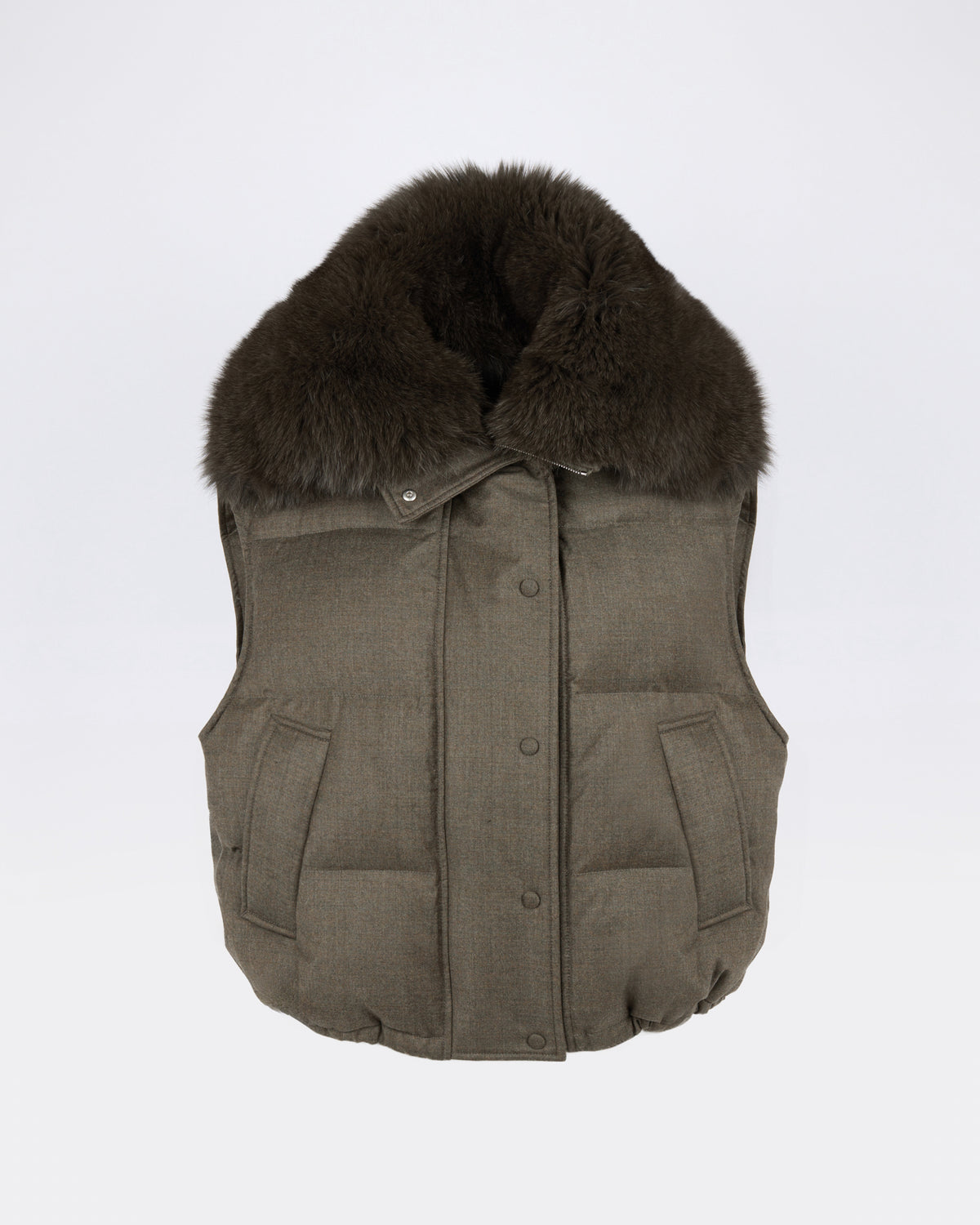 Gilet en flanelle avec col en fourrure de renard - Yves Salomon - Nouvelle collection Automne Hiver