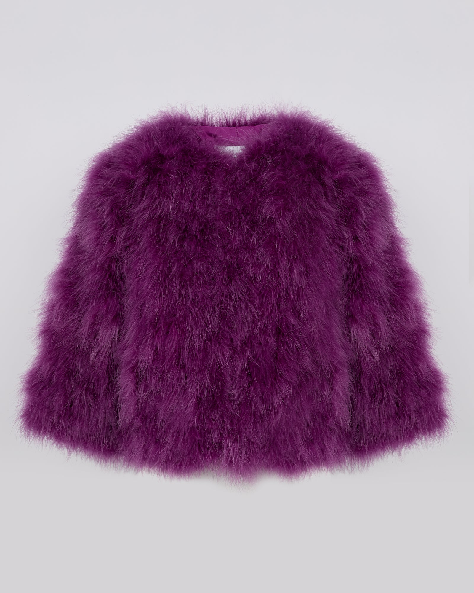 YVES SALOMON パープル　ファーショートコート Cropped feather jacket - Purple - Yves Salomon