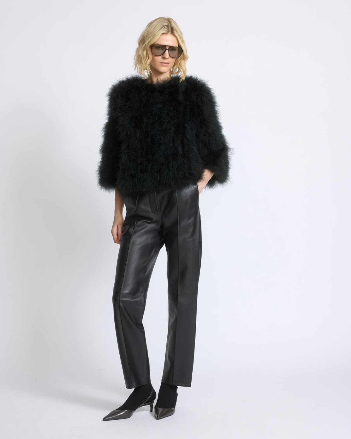 Veste courte en plumes - Yves Salomon - Nouvelle collection Automne Hiver