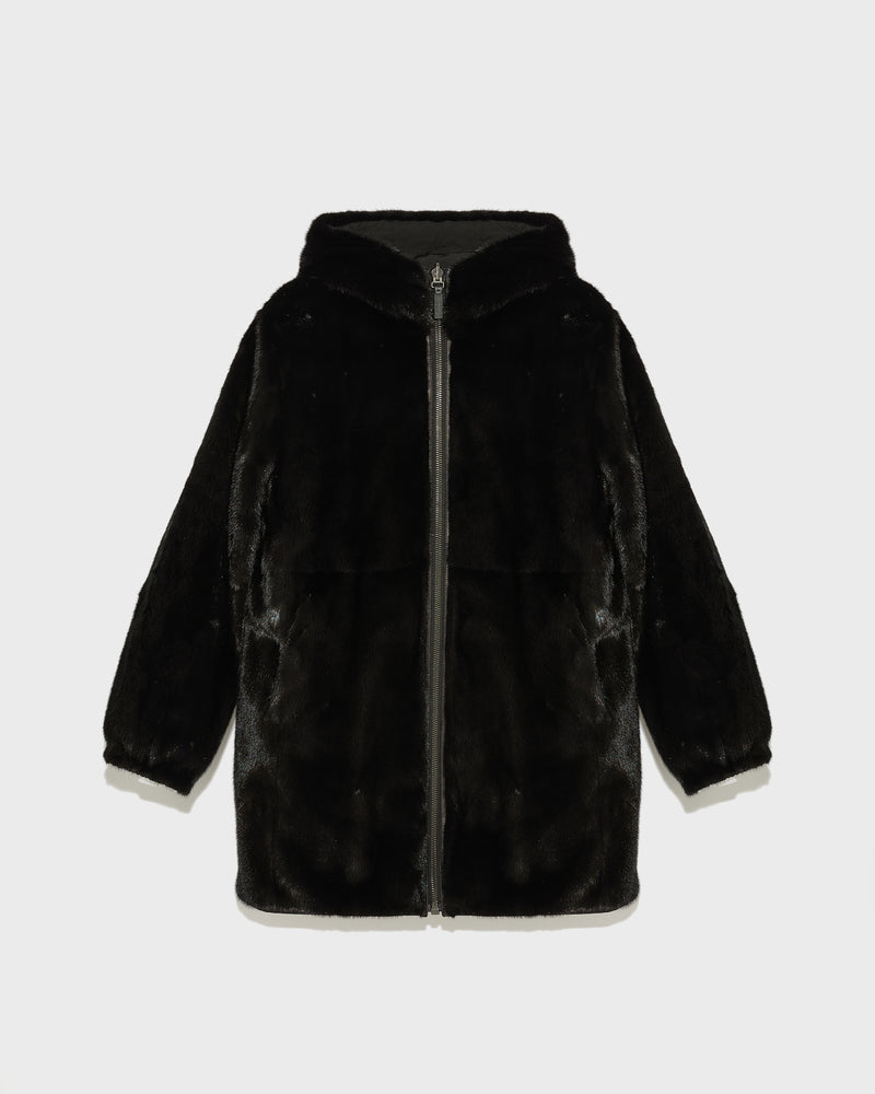 Parka longue réversible en tissu technique et fourrure de vison