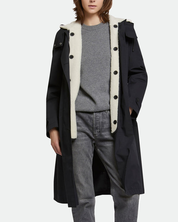 Parka en coton mélangé imperméable et doublure en peau lainée