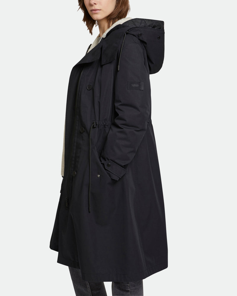 Parka en coton mélangé imperméable et doublure en peau lainée