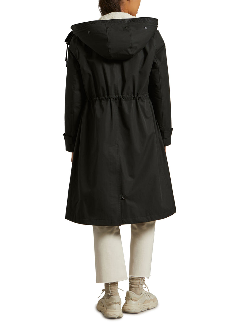 Parka en coton mélangé imperméable et doublure en peau lainée