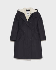 Parka en coton mélangé imperméable et doublure en peau lainée