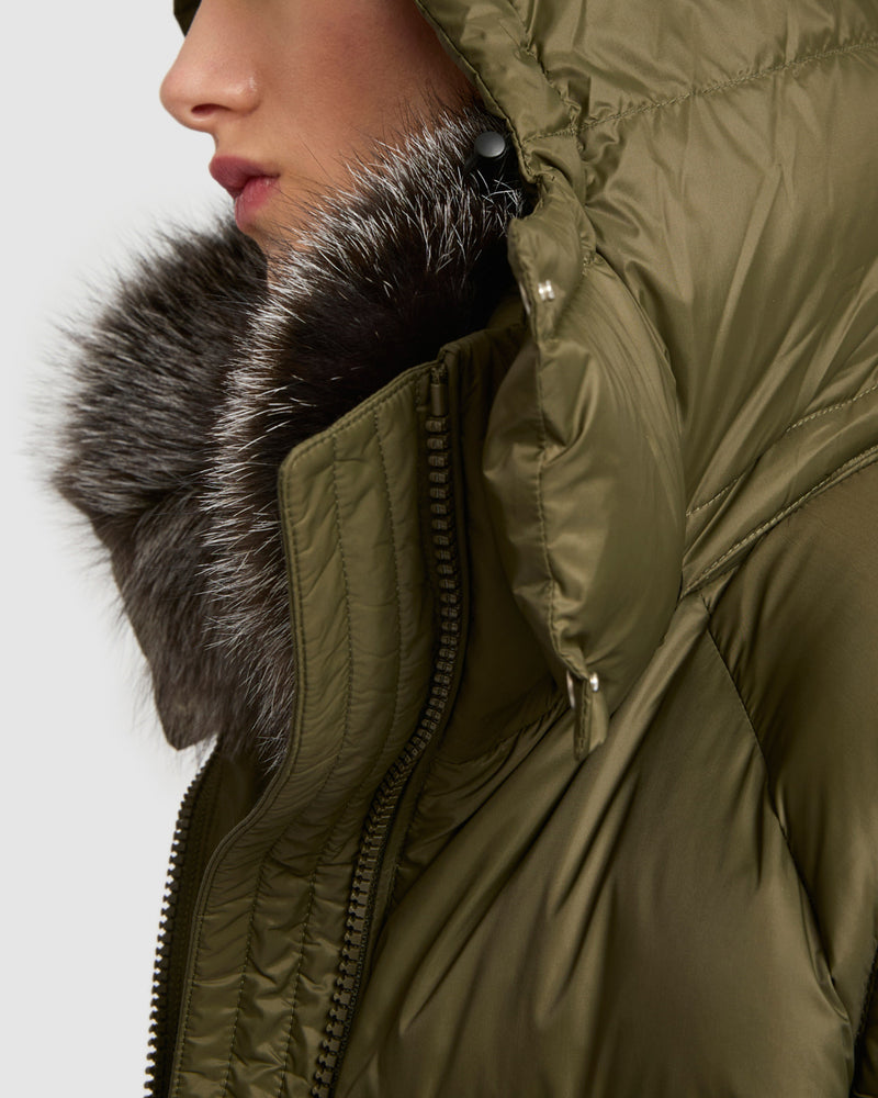 Down jacket with fox fur collar - Khaki - Yves Salomon