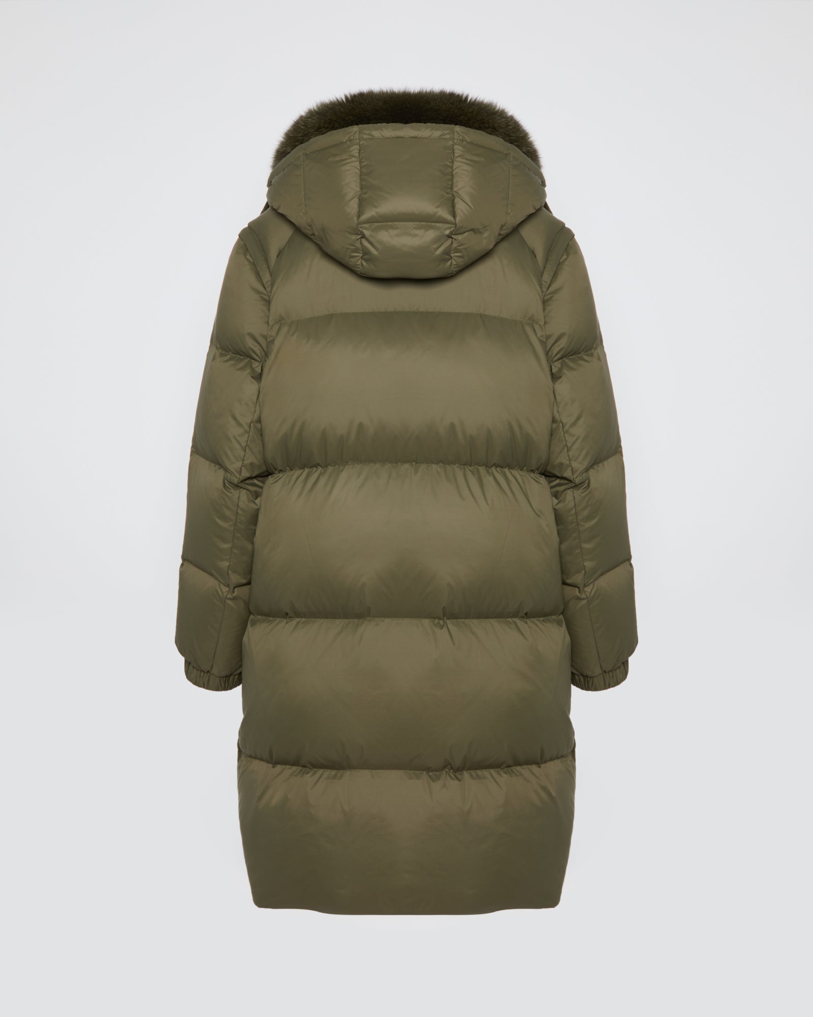 フォックスファーカラー付き 7/8 ダウンジャケット - カーキ - Yves