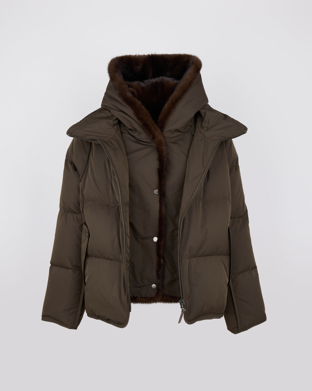 Doudoune "A" line iconique avec plastron et fourrure de vison - Yves Salomon - Nouvelle collection Automne Hiver