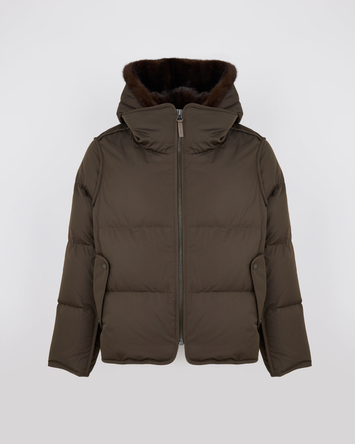 Doudoune "A" line iconique avec plastron et fourrure de vison - Yves Salomon - Nouvelle collection Automne Hiver
