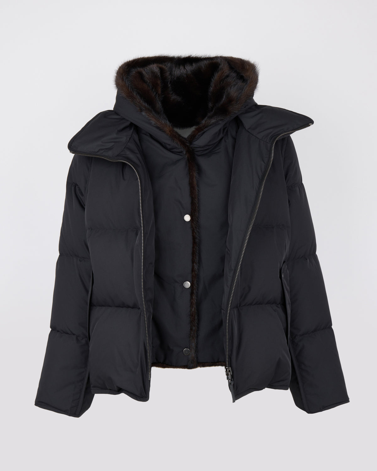 Doudoune "A" line iconique avec plastron et fourrure de vison - Yves Salomon - Nouvelle collection Automne Hiver