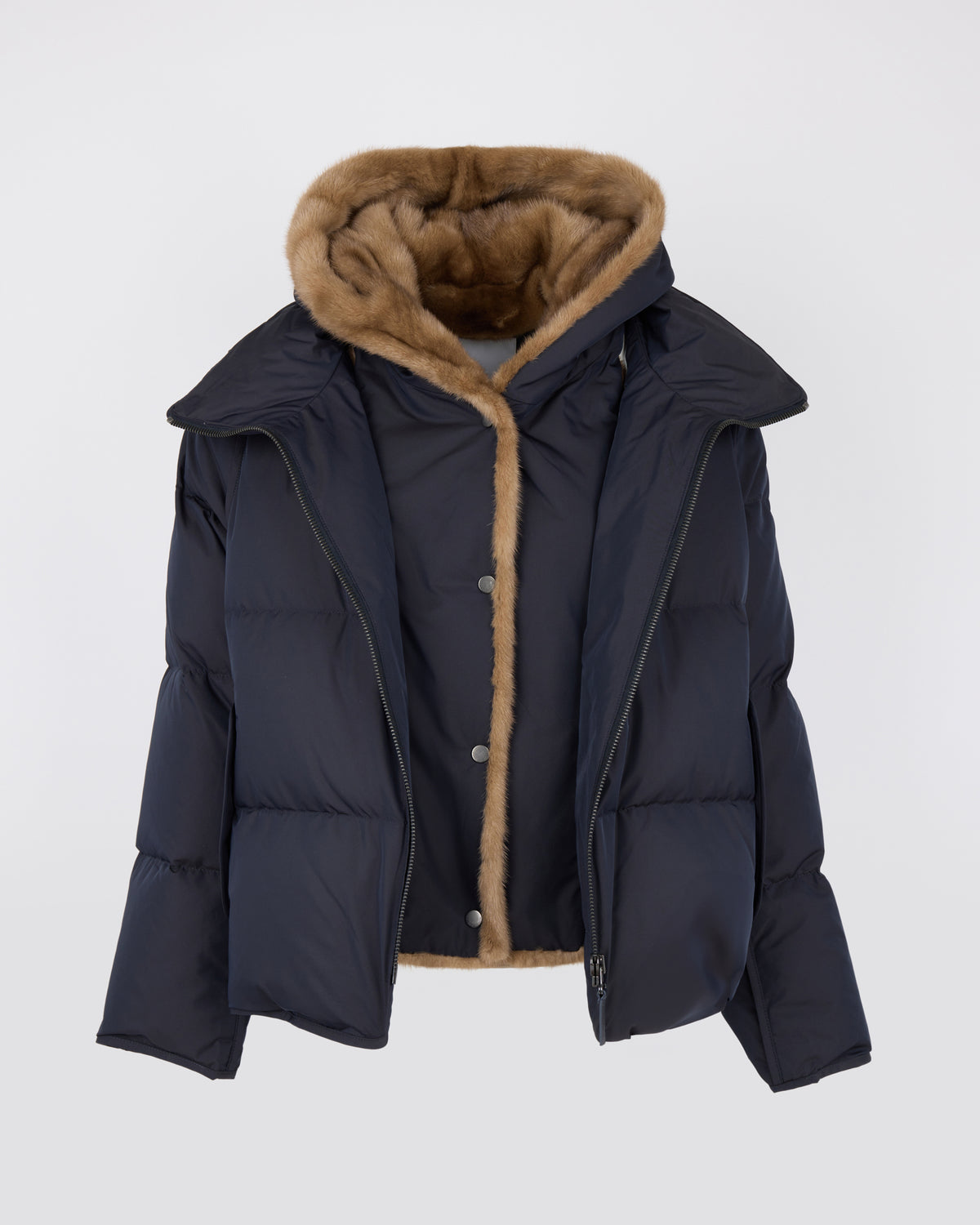 Doudoune "A" line iconique avec plastron et fourrure de vison - Yves Salomon - Nouvelle collection Automne Hiver