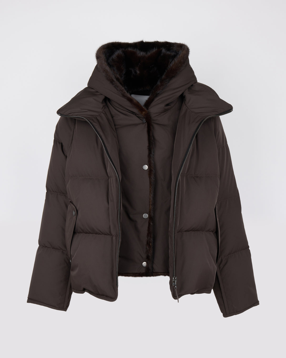 Doudoune "A" line iconique avec plastron et fourrure de vison - Yves Salomon - Nouvelle collection Automne Hiver