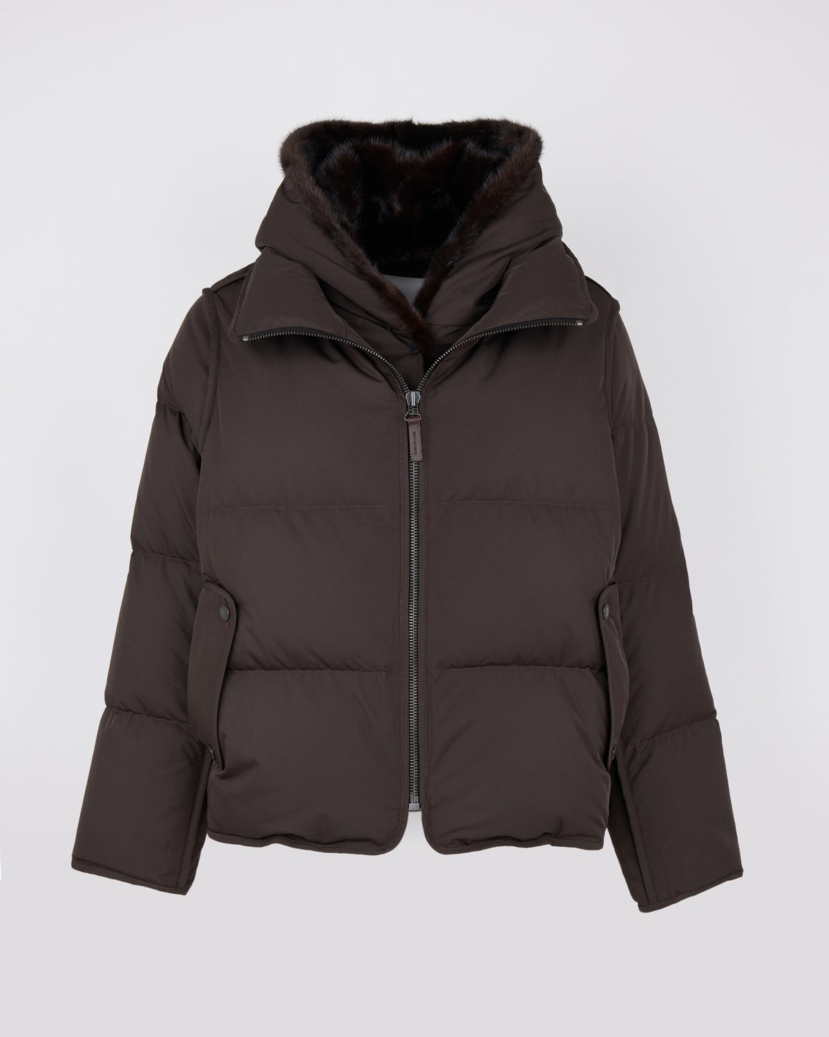 Doudoune "A" line iconique avec plastron et fourrure de vison - Yves Salomon - Nouvelle collection Automne Hiver