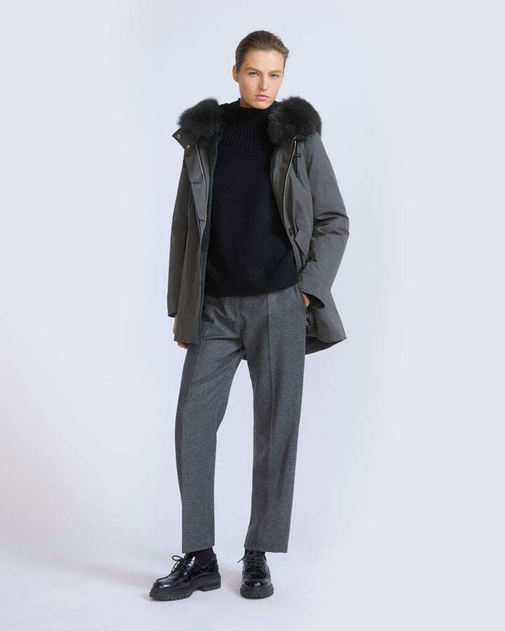 Parka Iconique courte en coton mélangé imperméable avec fourrure de renard et lapin
