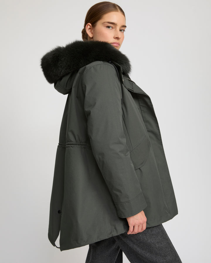 Short Iconic parka in waterproof cotton blend with fox and rabbit fur