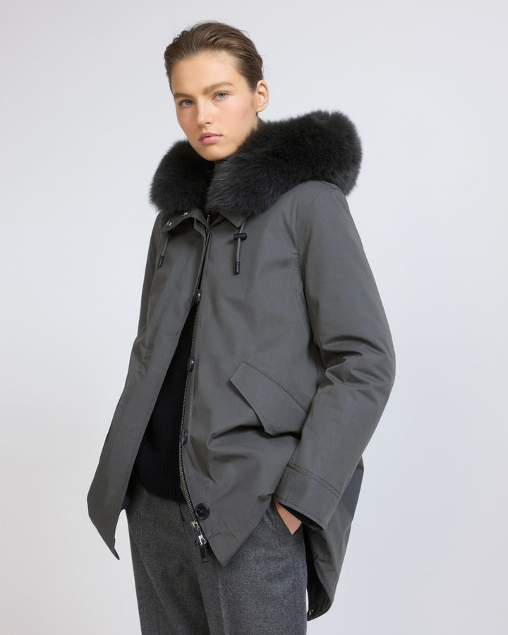 Parka Iconique courte en coton mélangé imperméable avec fourrure de renard et lapin
