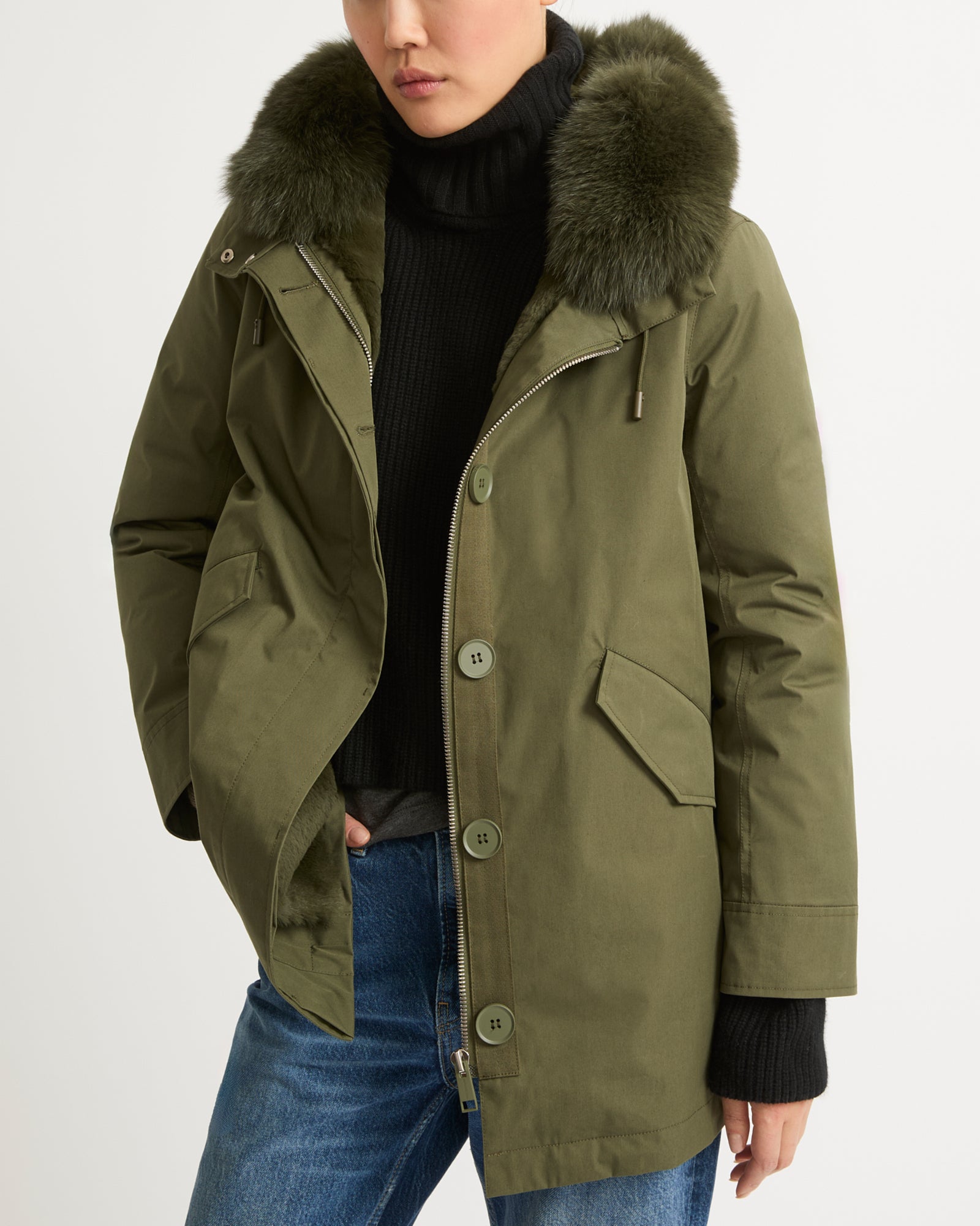 Short parka with fox and rabbit fur - Yves Salomon - Women