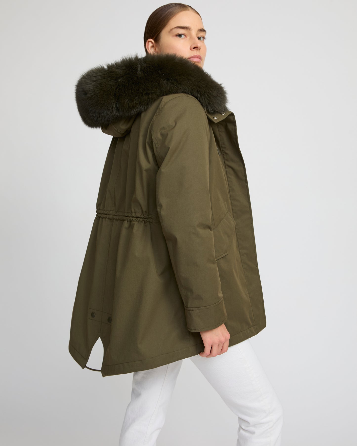 Parka Iconique courte en coton mélangé imperméable avec fourrure de renard et lapin