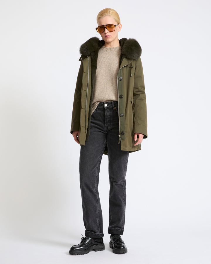 Parka Iconique courte en coton mélangé imperméable avec fourrure de renard et lapin- Yves Salomon - Nouvelle collection Automne Hiver