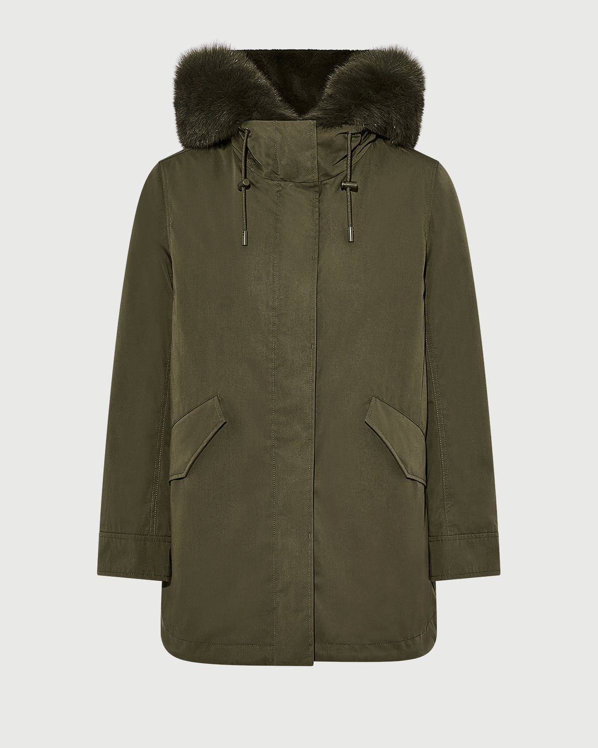 Parka Iconique courte en coton mélangé imperméable avec fourrure de renard et lapin - Yves Salomon - Nouvelle collection Automne Hiver