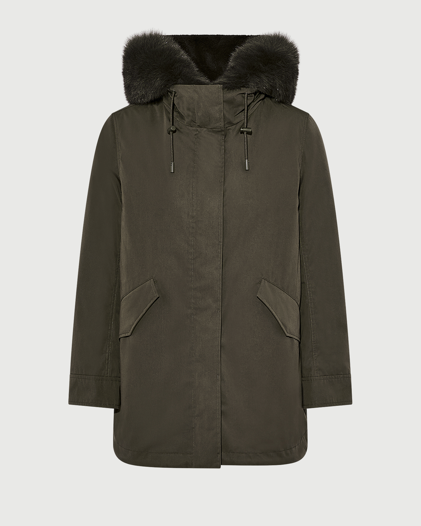 Parka Iconique courte en coton mélangé imperméable avec fourrure de renard et lapin- Yves Salomon - Nouvelle collection Automne Hiver